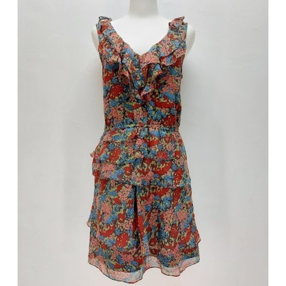 ELIOT Silk Ruffle Tiered Dress Women's Size 2 Floral Multi-Color Romantic Mini